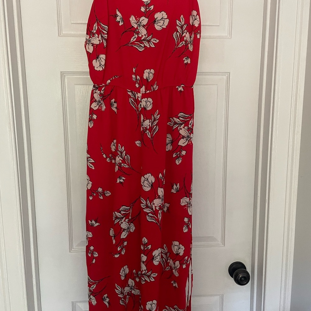 Skies Are Blue Red Floral Maxi Dress